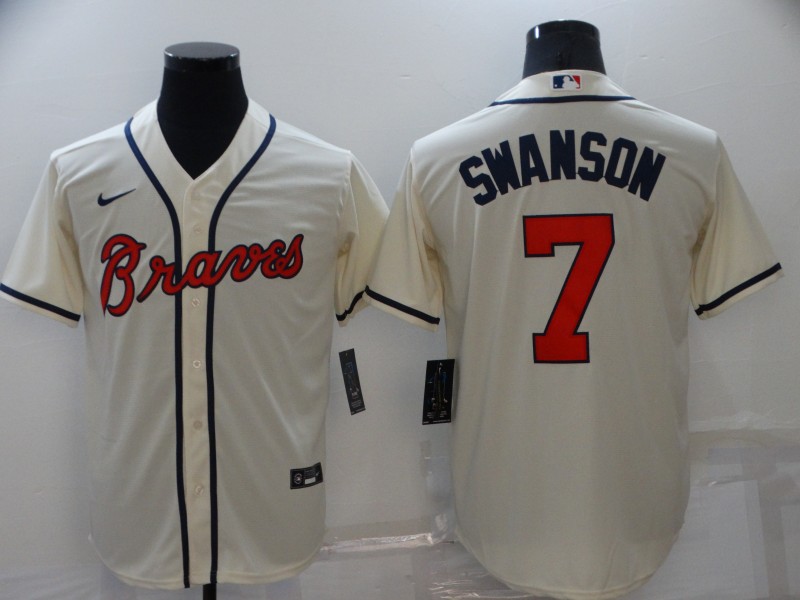 2021 Men Atlanta Braves #7 Swanson cream Nike Game MLB Jerseys